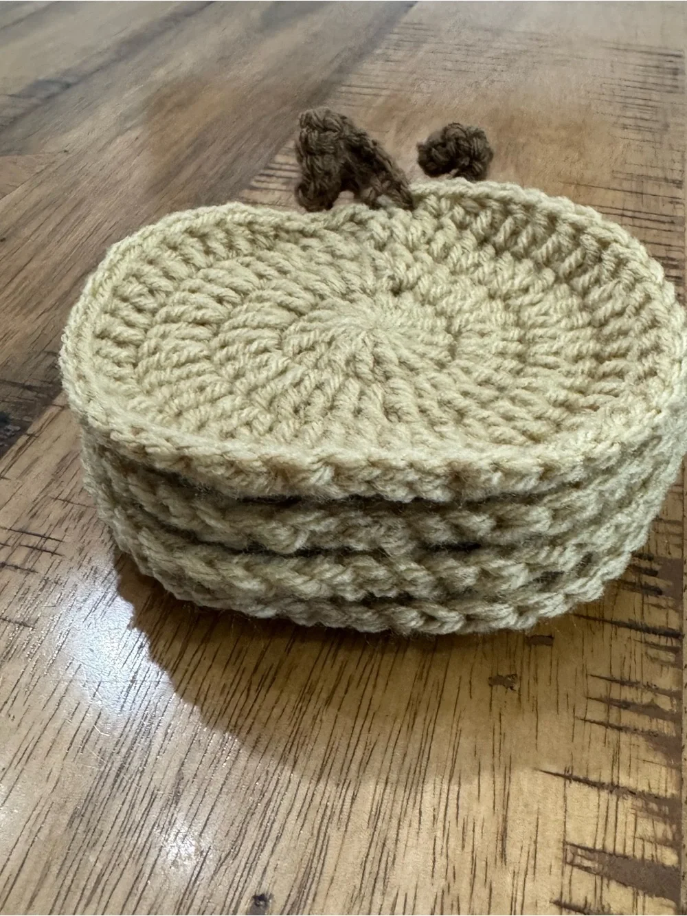 Handmade Cream Crochet Coasters with Brown stem - Set of 4